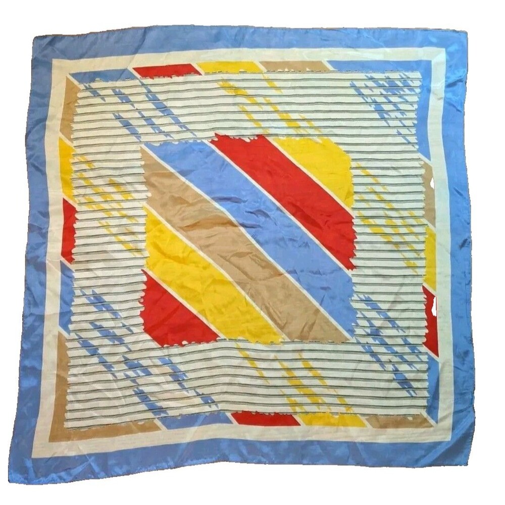 The Luxury of Silk Color Block Stripes Preppy 80's Unique Chic Square Scarf